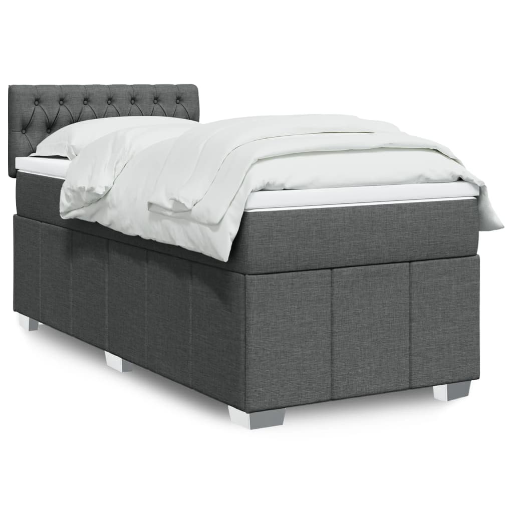 Κρεβάτι Boxspring με Στρώμα Σκούρο Γκρι 90x190 εκ. Υφασμάτινο