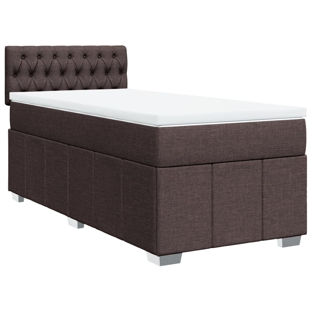 Κρεβάτι Boxspring με Στρώμα Σκούρο Καφέ 90x190 εκ. Υφασμάτινο
