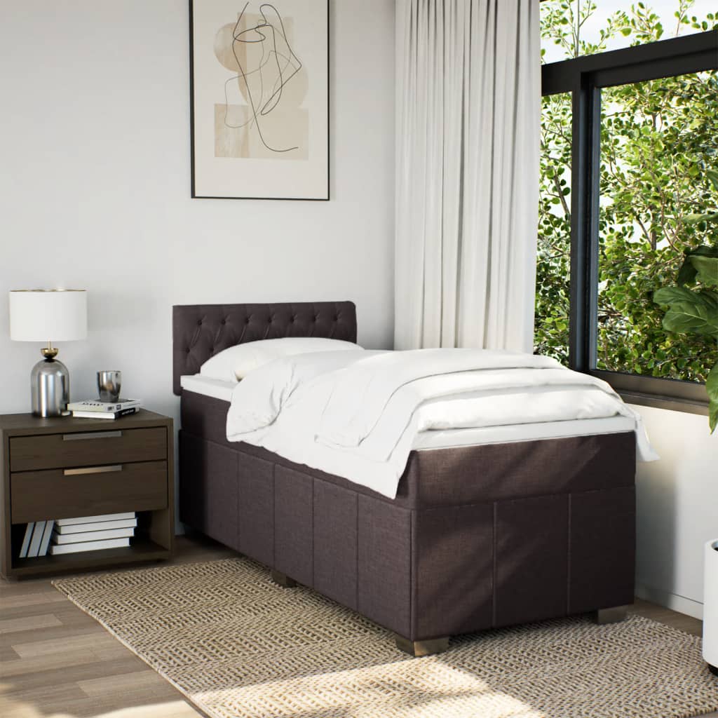 Κρεβάτι Boxspring με Στρώμα Σκούρο Καφέ 90x190 εκ. Υφασμάτινο