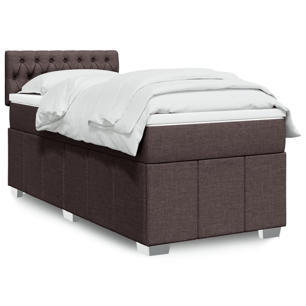 Κρεβάτι Boxspring με Στρώμα Σκούρο Καφέ 90x190 εκ. Υφασμάτινο