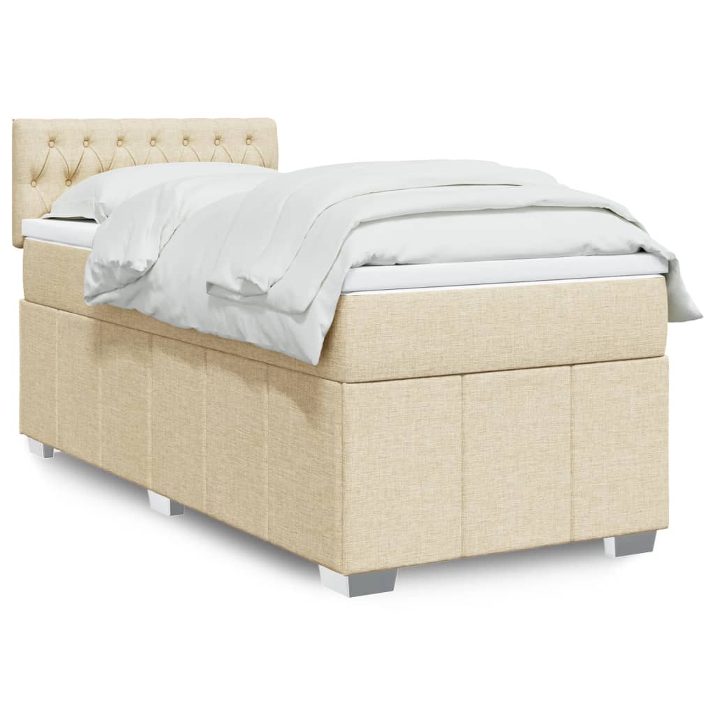 Κρεβάτι Boxspring με Στρώμα Κρεμ 90x190 εκ.Υφασμάτινο - Pakobazaar