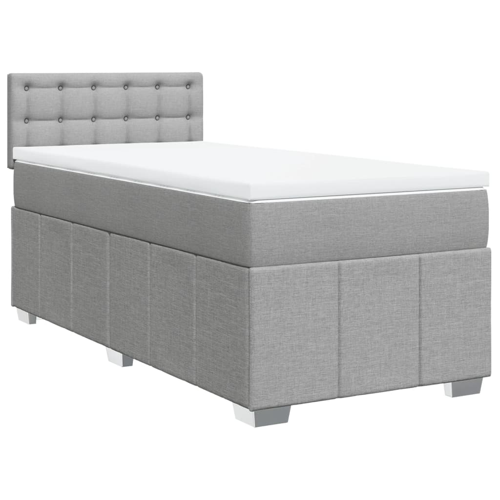 Κρεβάτι Boxspring με Στρώμα Ανοιχτό Γκρι 90x190 εκ. Υφασμάτινο - Pakobazaar