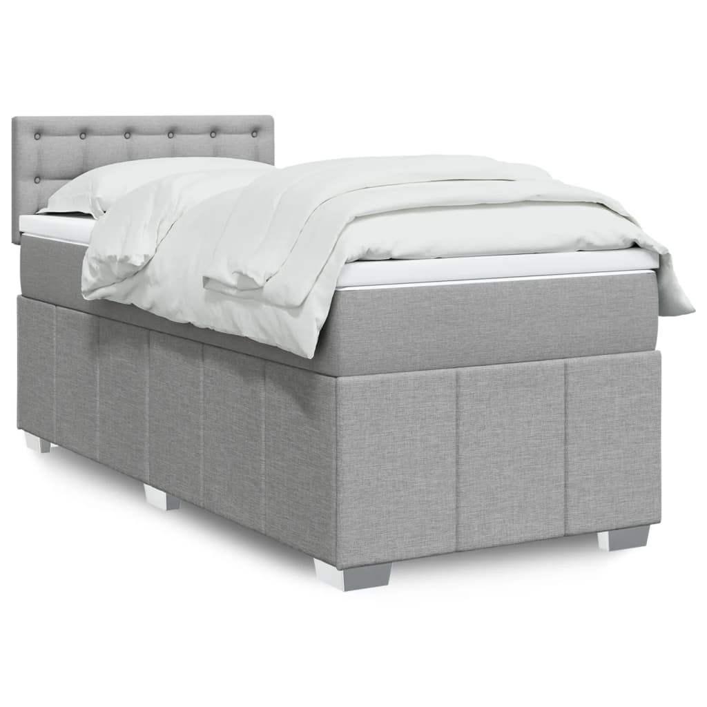 Κρεβάτι Boxspring με Στρώμα Ανοιχτό Γκρι 90x190 εκ. Υφασμάτινο - Pakobazaar