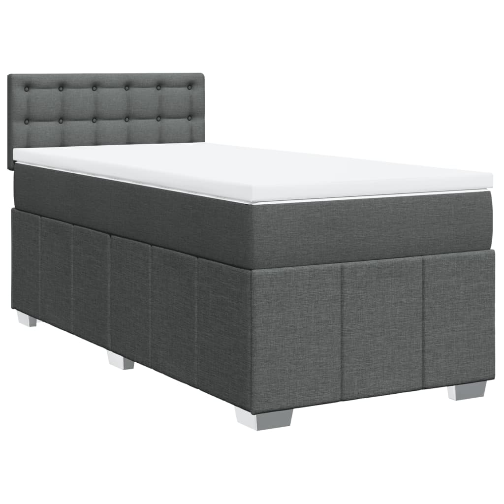 Κρεβάτι Boxspring με Στρώμα Σκούρο Γκρι 90x190 εκ. Υφασμάτινο - Pakobazaar