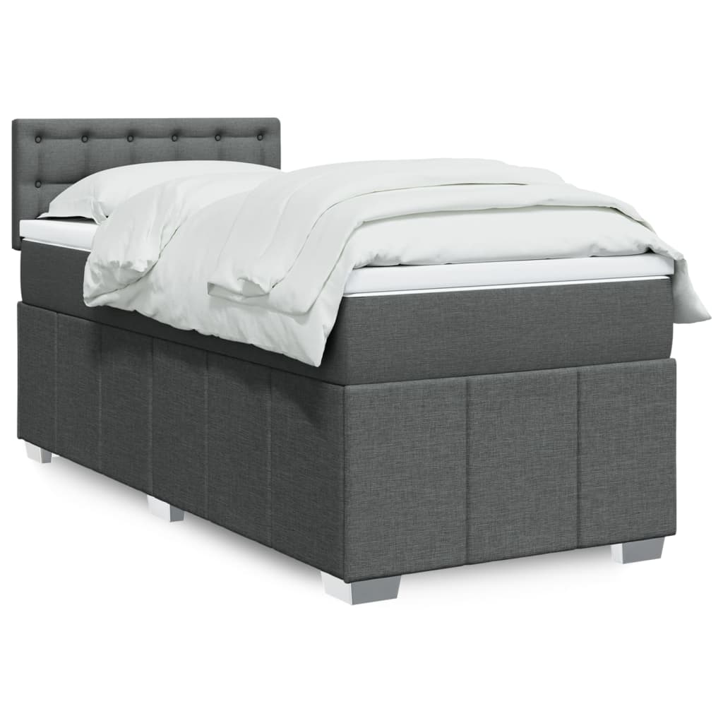 Κρεβάτι Boxspring με Στρώμα Σκούρο Γκρι 90x190 εκ. Υφασμάτινο - Pakobazaar
