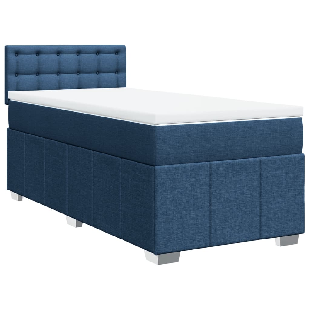 Κρεβάτι Boxspring με Στρώμα Μπλε 90x190 εκ.Υφασμάτινο