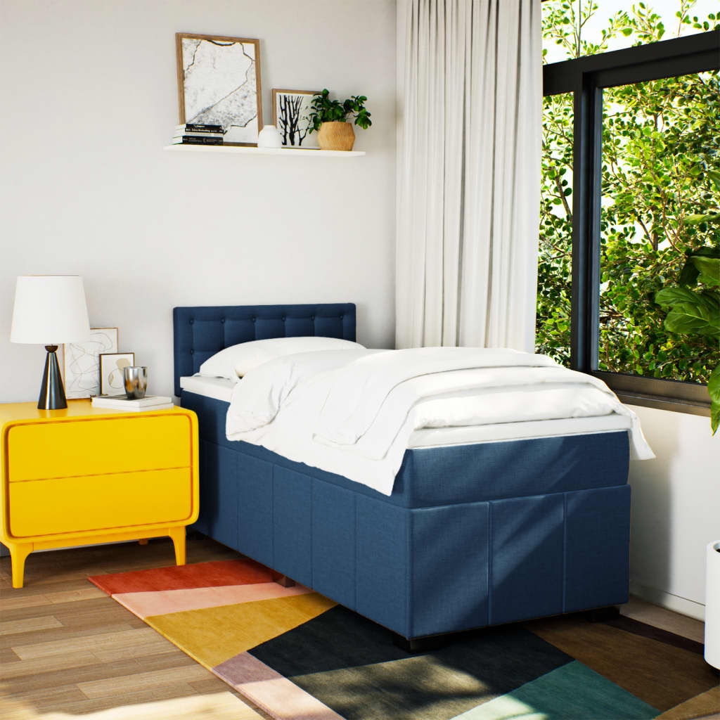 Κρεβάτι Boxspring με Στρώμα Μπλε 90x190 εκ.Υφασμάτινο