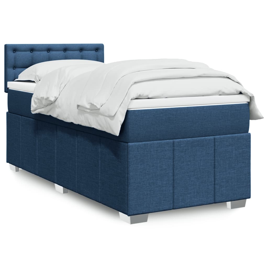 Κρεβάτι Boxspring με Στρώμα Μπλε 90x190 εκ.Υφασμάτινο