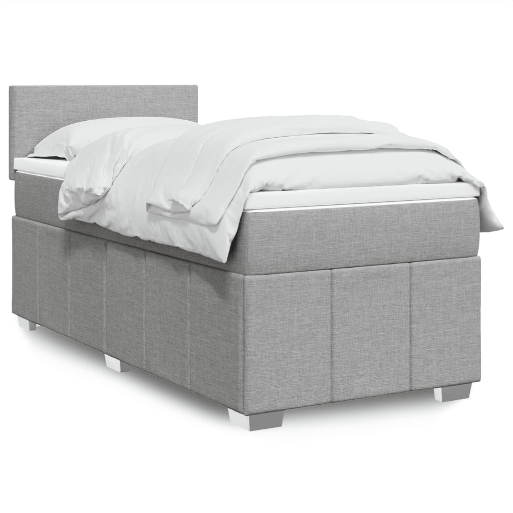 Κρεβάτι Boxspring με Στρώμα Ανοιχτό Γκρι 90x200 εκ. Υφασμάτινο - Pakobazaar