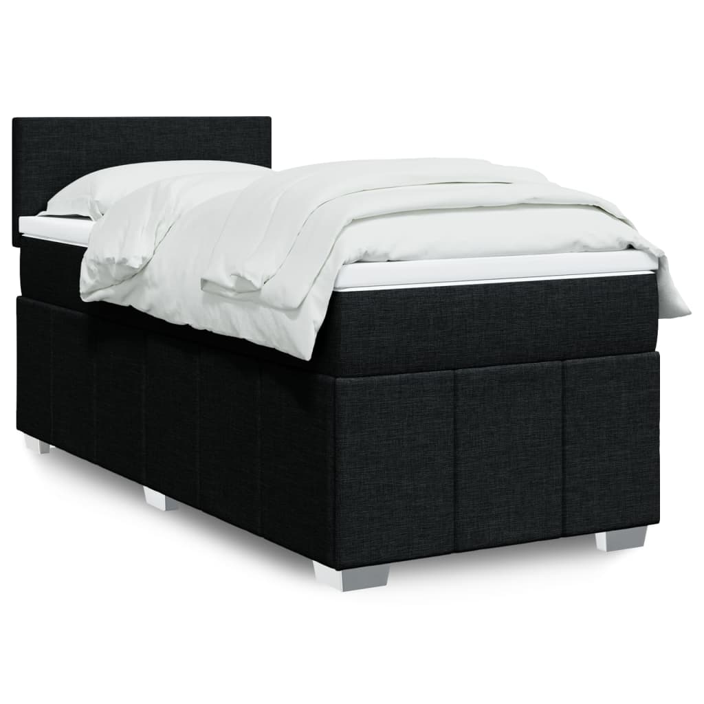 Κρεβάτι Boxspring με Στρώμα Μαύρο 90x200 εκ. Υφασμάτινο - Pakobazaar