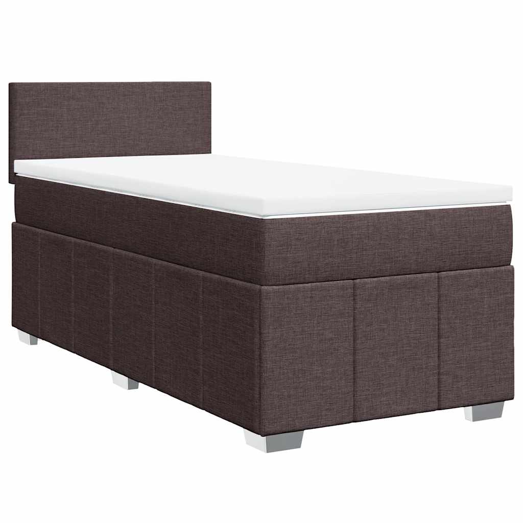 Κρεβάτι Boxspring με Στρώμα Σκούρο Καφέ 90x200 εκ. Υφασμάτινο - Pakobazaar