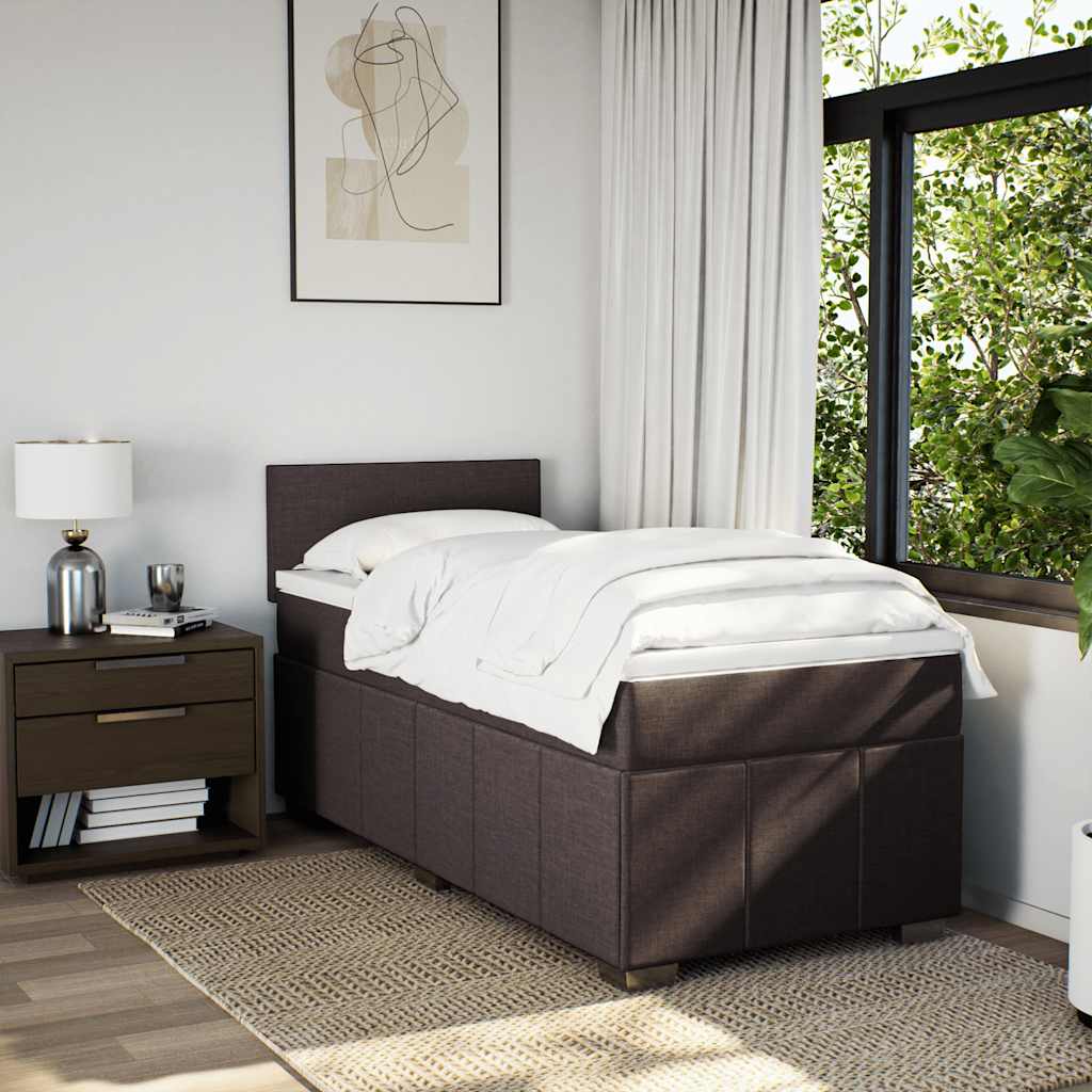 Κρεβάτι Boxspring με Στρώμα Σκούρο Καφέ 90x200 εκ. Υφασμάτινο - Pakobazaar