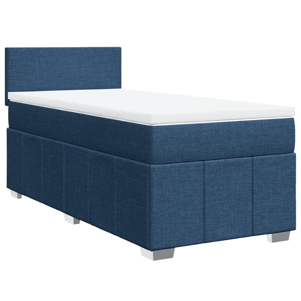 Κρεβάτι Boxspring με Στρώμα Μπλε 90x200 εκ.Υφασμάτινο - Pakobazaar