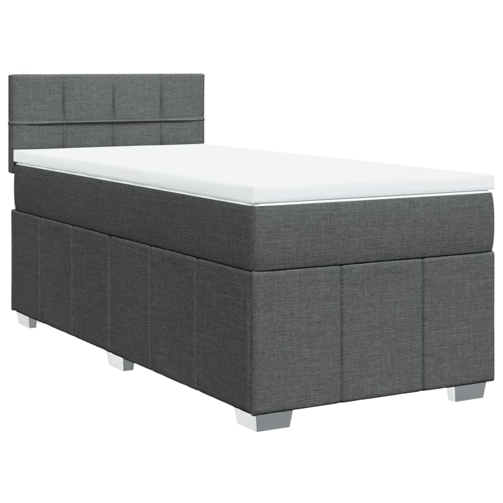 Κρεβάτι Boxspring με Στρώμα Σκούρο Γκρι 90x200 εκ. Υφασμάτινο - Pakobazaar