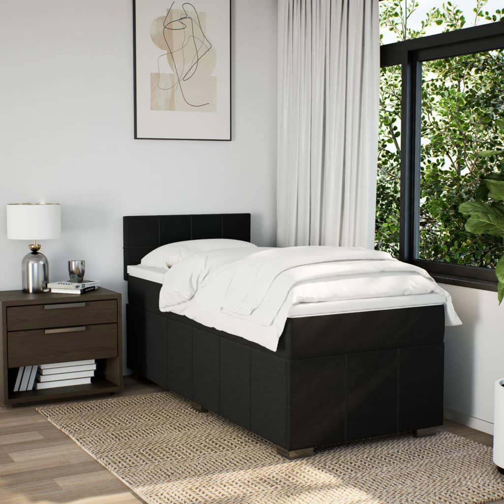 Κρεβάτι Boxspring με Στρώμα Μαύρο 90x200 εκ. Υφασμάτινο