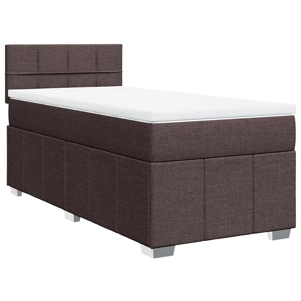 Κρεβάτι Boxspring με Στρώμα Σκούρο Καφέ 90x200 εκ. Υφασμάτινο - Pakobazaar