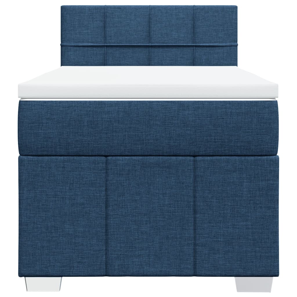 Κρεβάτι Boxspring με Στρώμα Μπλε 90x200 εκ.Υφασμάτινο - Pakobazaar