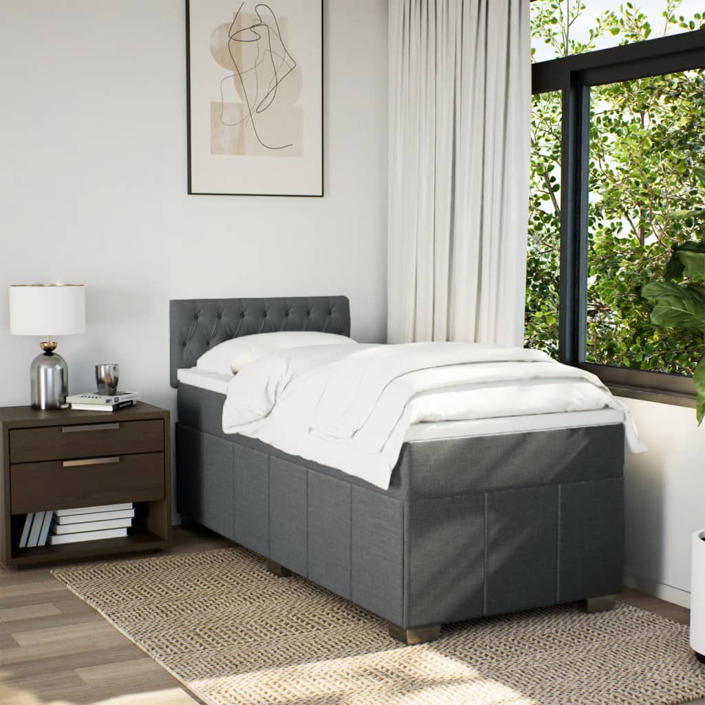 Κρεβάτι Boxspring με Στρώμα Σκούρο Γκρι 90x200 εκ. Υφασμάτινο - Pakobazaar