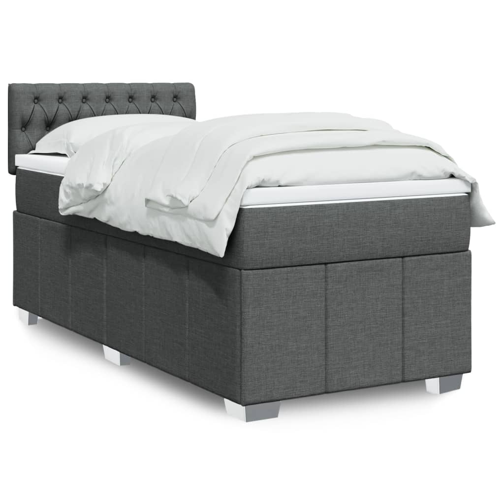 Κρεβάτι Boxspring με Στρώμα Σκούρο Γκρι 90x200 εκ. Υφασμάτινο - Pakobazaar