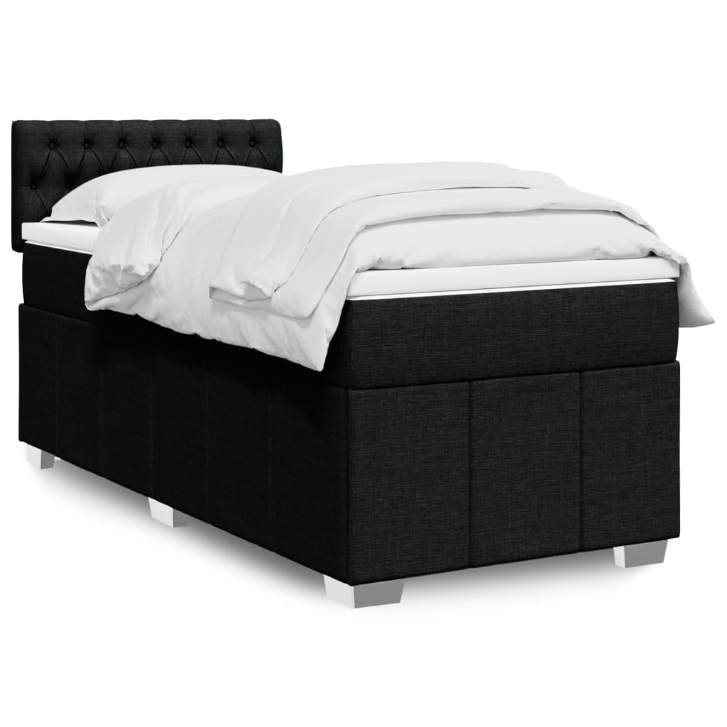 Κρεβάτι Boxspring με Στρώμα Μαύρο 90x200 εκ. Υφασμάτινο