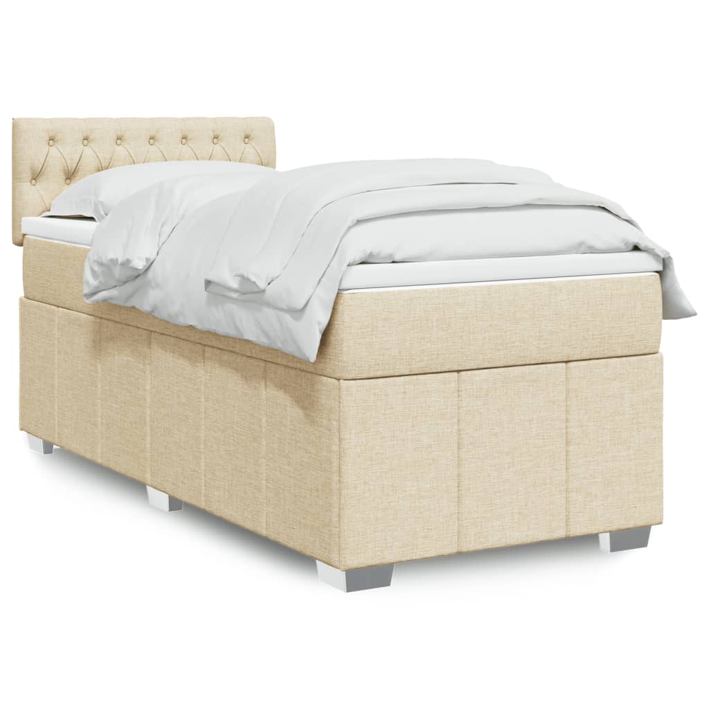 Κρεβάτι Boxspring με Στρώμα Κρεμ 90x200 εκ.Υφασμάτινο - Pakobazaar