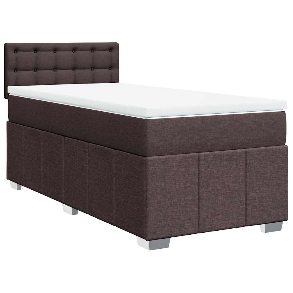 Κρεβάτι Boxspring με Στρώμα Σκούρο Καφέ 90x200 εκ. Υφασμάτινο - Pakobazaar