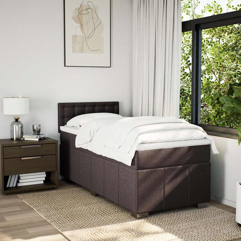 Κρεβάτι Boxspring με Στρώμα Σκούρο Καφέ 90x200 εκ. Υφασμάτινο - Pakobazaar