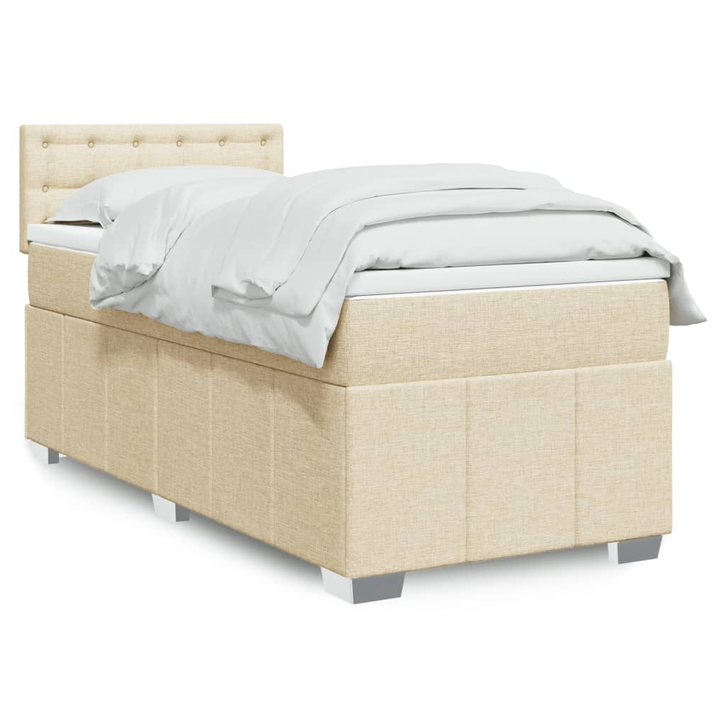 Κρεβάτι Boxspring με Στρώμα Κρεμ 90x200 εκ.Υφασμάτινο - Pakobazaar
