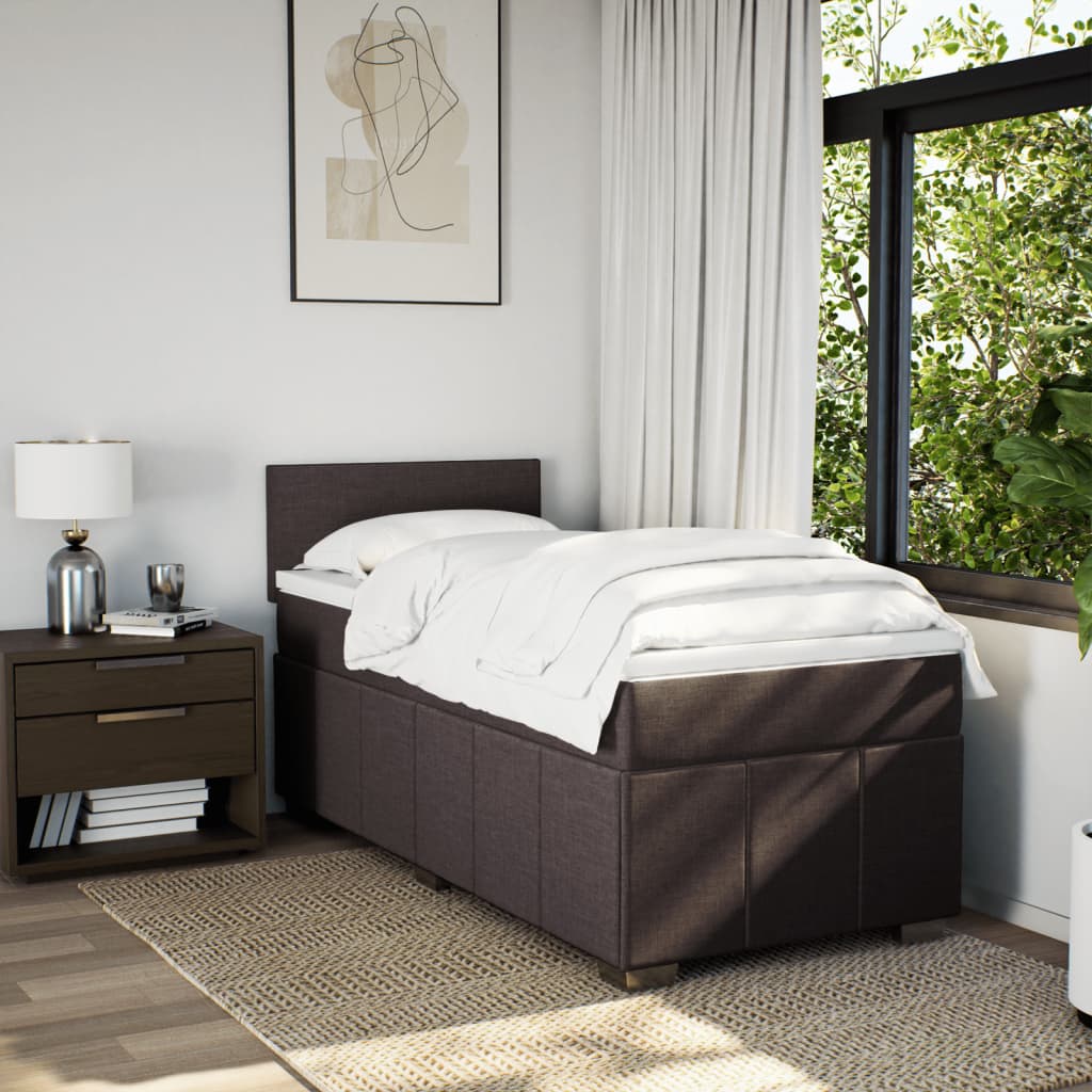 Κρεβάτι Boxspring με Στρώμα Σκούρο Καφέ 100x200 εκ. Υφασμάτινο - Pakobazaar