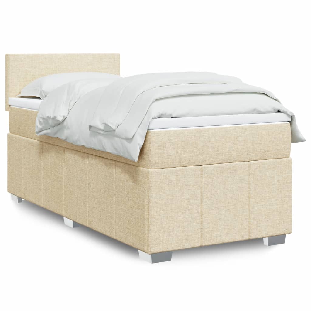 Κρεβάτι Boxspring με Στρώμα Κρεμ 100 x 200 εκ. Υφασμάτινο - Pakobazaar