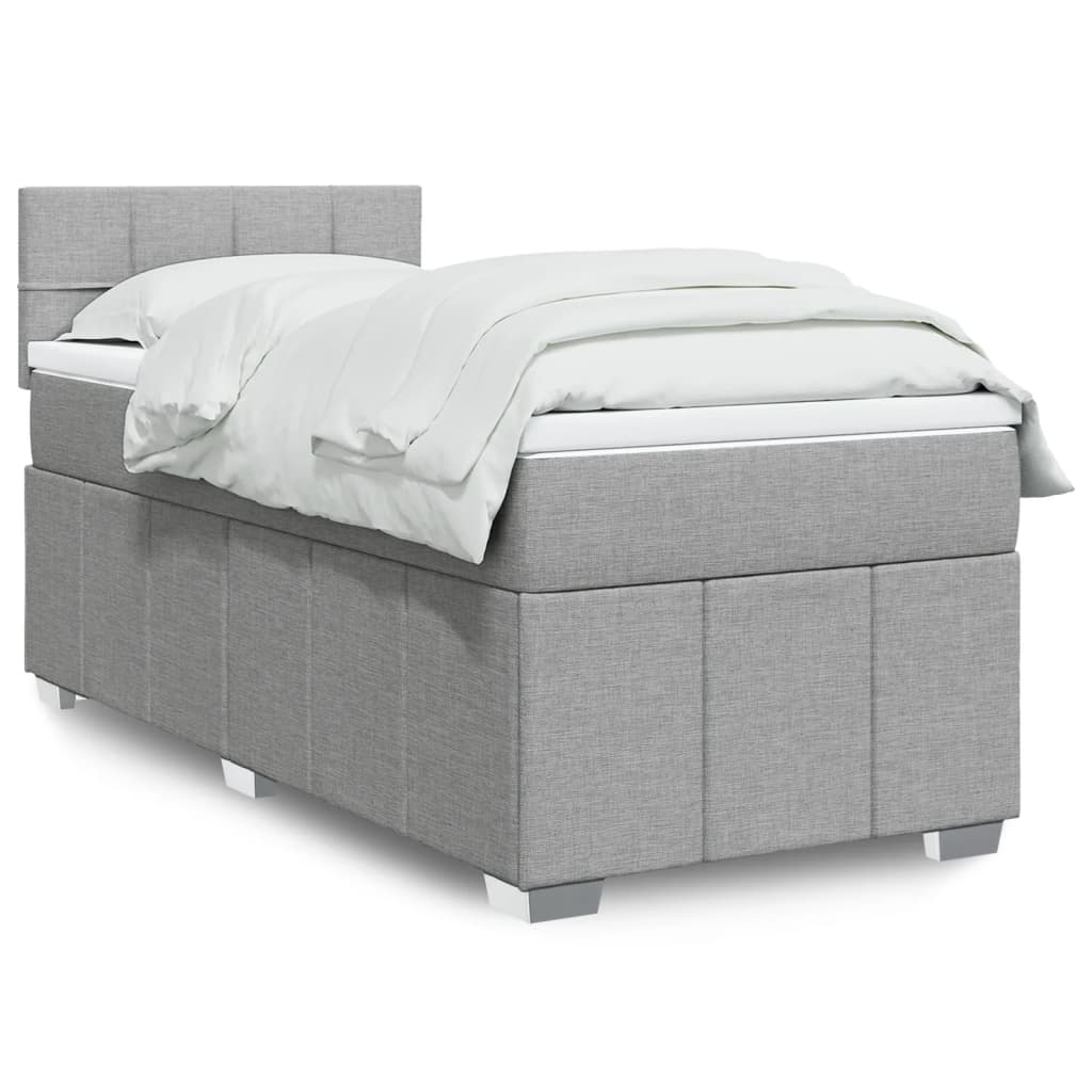 Κρεβάτι Boxspring με Στρώμα Ανοιχτό Γκρι 100x200 εκ. Υφασμάτινο - Pakobazaar