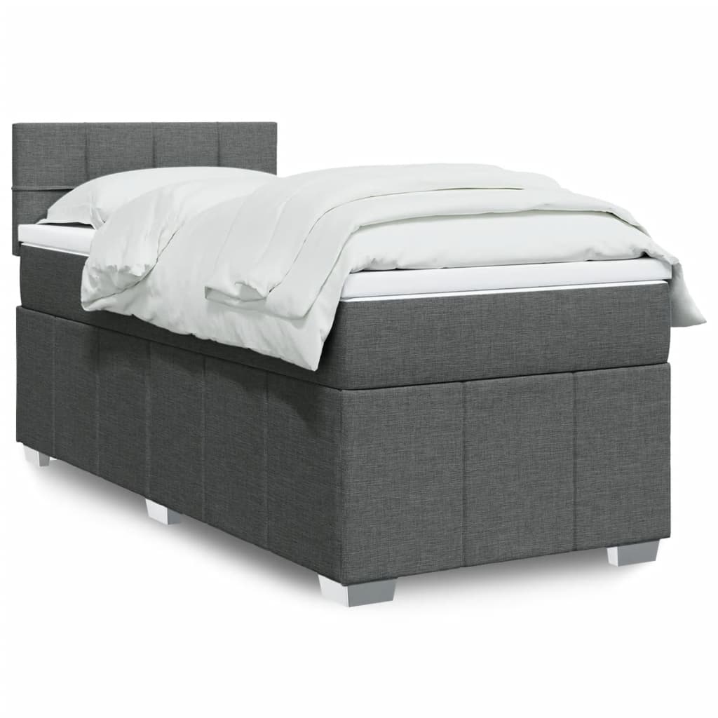 Κρεβάτι Boxspring με Στρώμα Σκούρο Γκρι 100x200 εκ. Υφασμάτινο - Pakobazaar