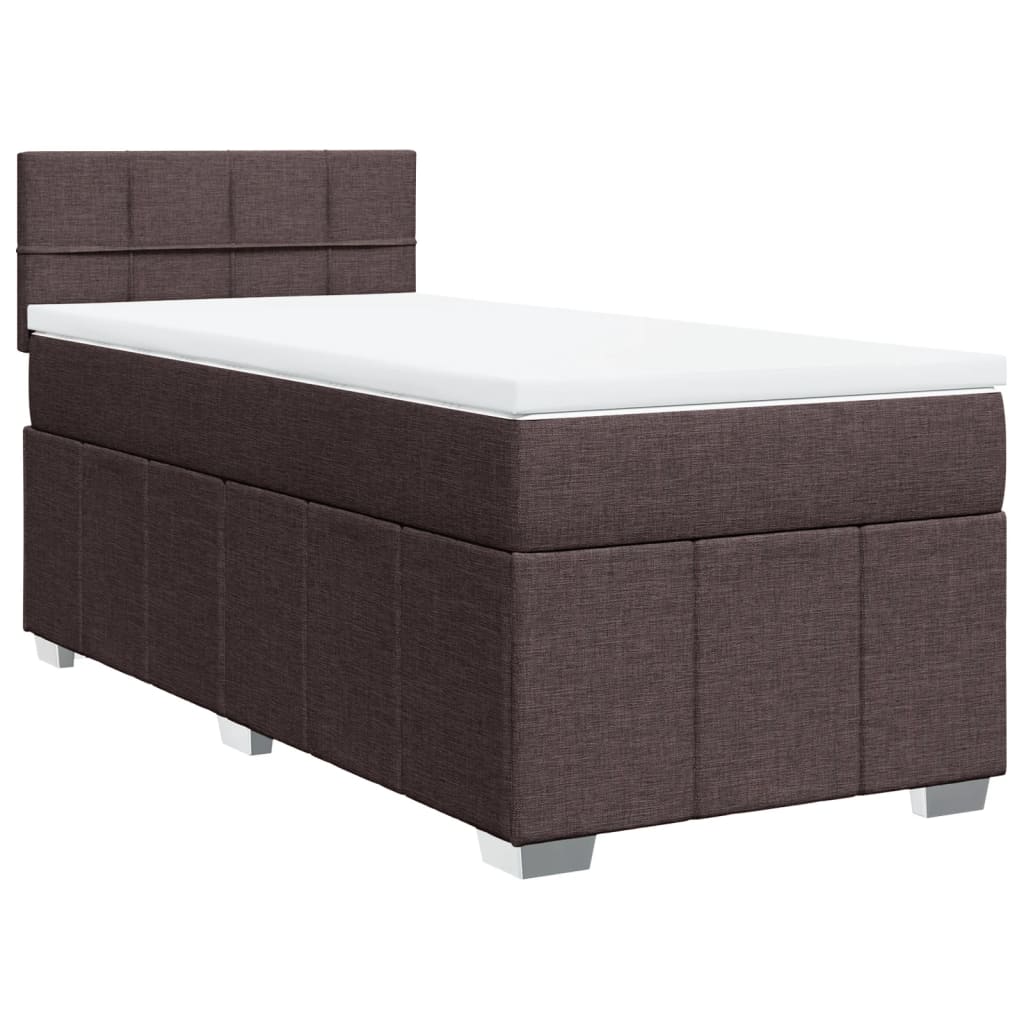 Κρεβάτι Boxspring με Στρώμα Σκούρο Καφέ 100x200 εκ. Υφασμάτινο