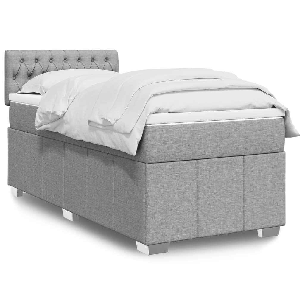 Κρεβάτι Boxspring με Στρώμα Ανοιχτό Γκρι 100x200 εκ. Υφασμάτινο - Pakobazaar