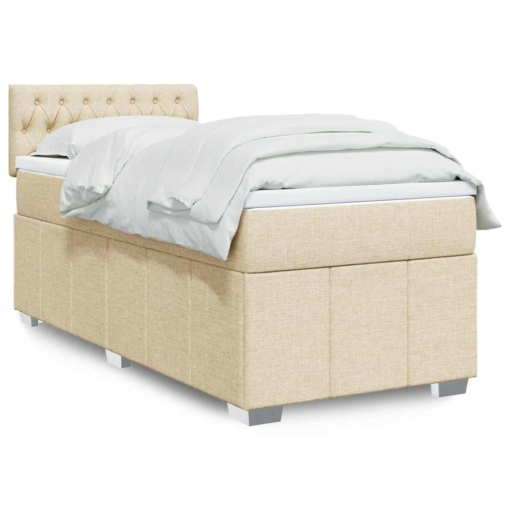 Κρεβάτι Boxspring με Στρώμα Κρεμ 100 x 200 εκ. Υφασμάτινο - Pakobazaar