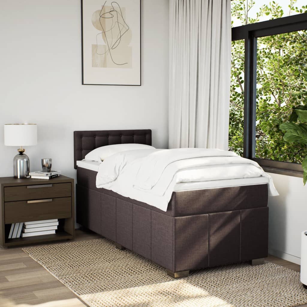 Κρεβάτι Boxspring με Στρώμα Σκούρο Καφέ 100x200 εκ. Υφασμάτινο - Pakobazaar