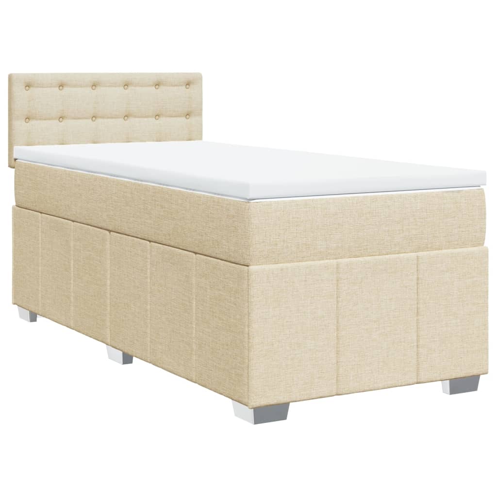 Κρεβάτι Boxspring με Στρώμα Κρεμ 100 x 200 εκ. Υφασμάτινο - Pakobazaar