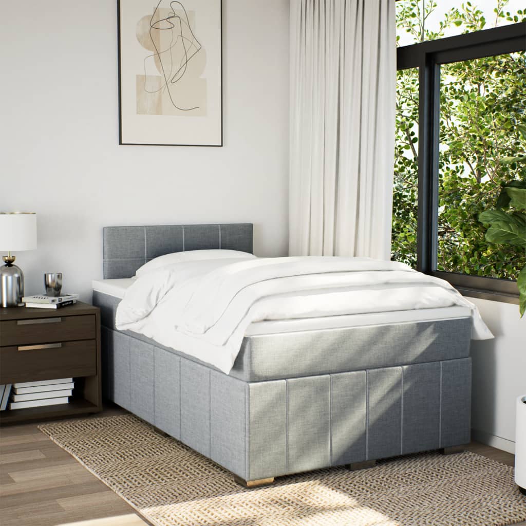 Κρεβάτι Boxspring με Στρώμα Ανοιχτό Γκρι 120x190 εκ. Υφασμάτινο - Pakobazaar