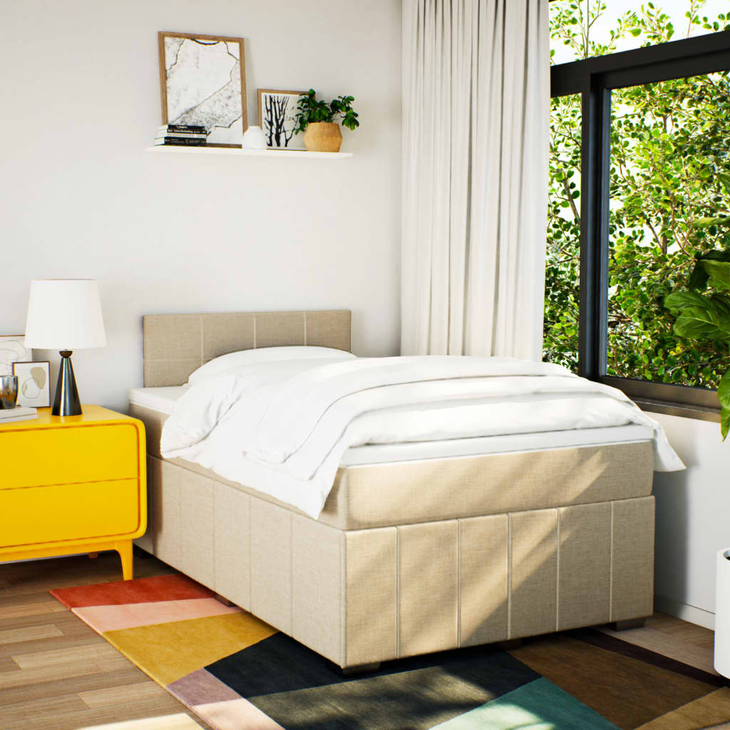 Κρεβάτι Boxspring με Στρώμα Κρεμ 120x190 εκ. Υφασμάτινο - Pakobazaar