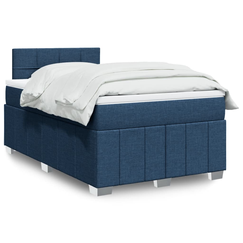 Κρεβάτι Boxspring με Στρώμα Μπλε 120x190 εκ. Υφασμάτινο