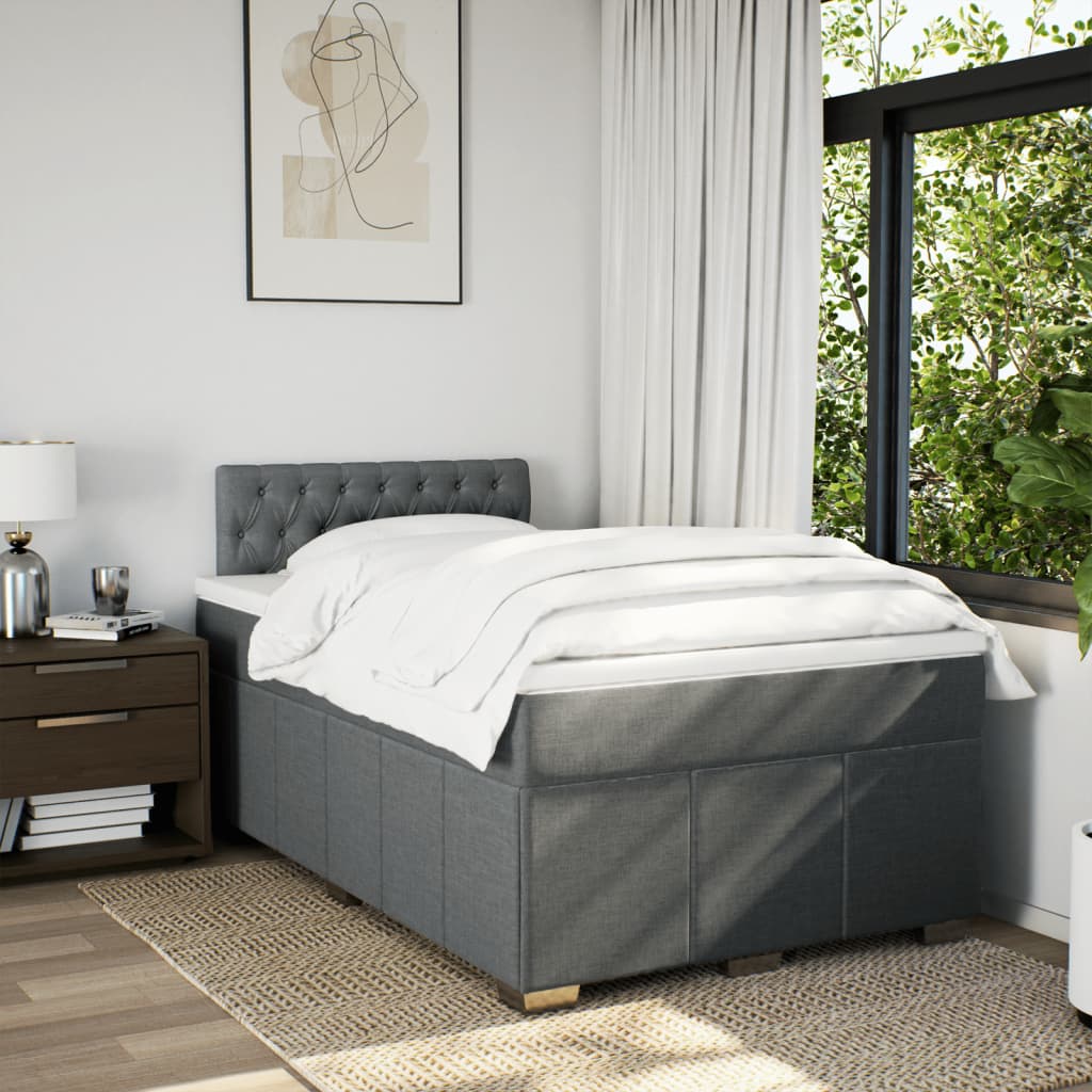Κρεβάτι Boxspring με Στρώμα Σκούρο Γκρι 120x190 εκ Υφασμάτινο
