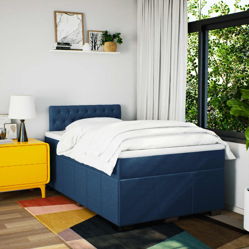 Κρεβάτι Boxspring με Στρώμα Μπλε 120x190 εκ. Υφασμάτινο - Pakobazaar