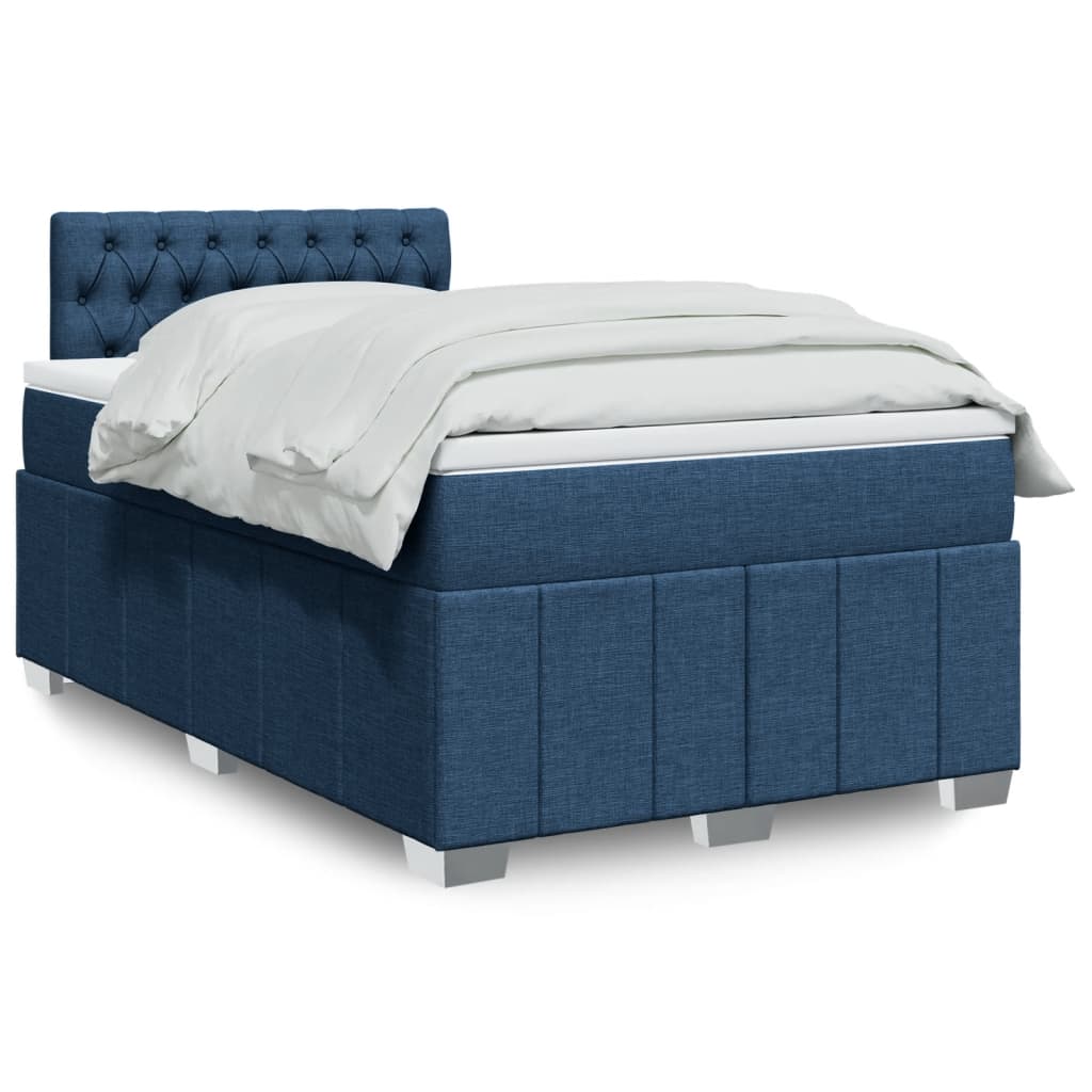 Κρεβάτι Boxspring με Στρώμα Μπλε 120x190 εκ. Υφασμάτινο - Pakobazaar