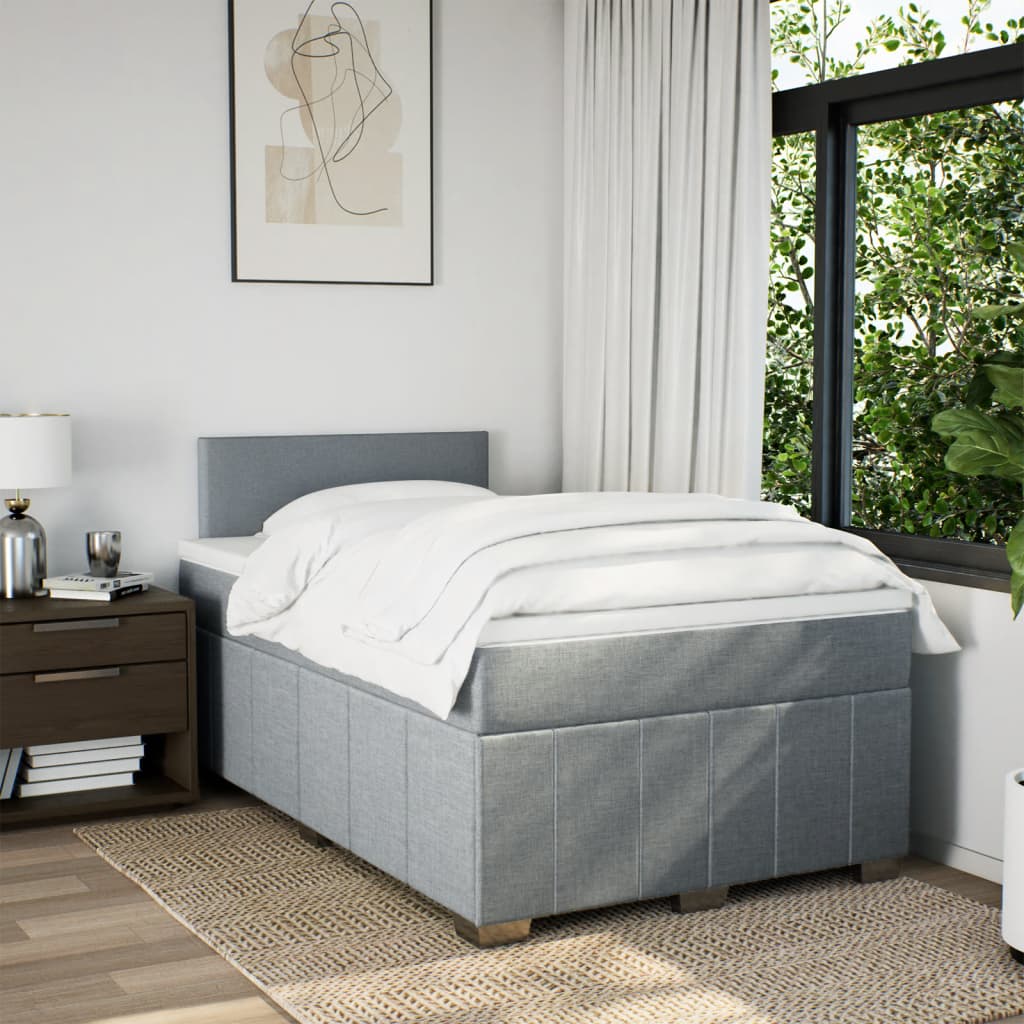 Κρεβάτι Boxspring με Στρώμα Ανοιχτό Γκρι 120x200 εκ. Υφασμάτινο - Pakobazaar