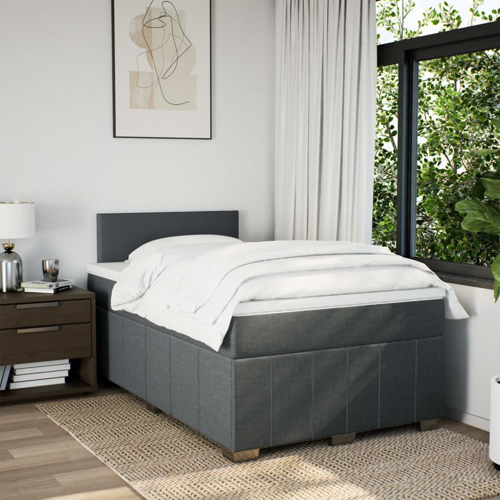 Κρεβάτι Boxspring με Στρώμα Σκούρο Γκρι 120x200 εκ. Υφασμάτινο - Pakobazaar