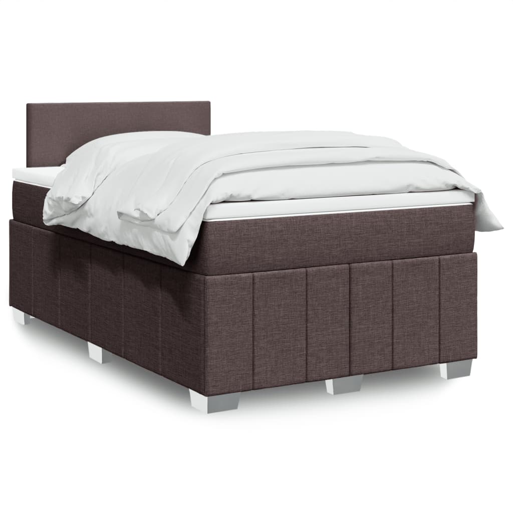 Κρεβάτι Boxspring με Στρώμα Σκούρο Καφέ 120x200 εκ. Υφασμάτινο - Pakobazaar