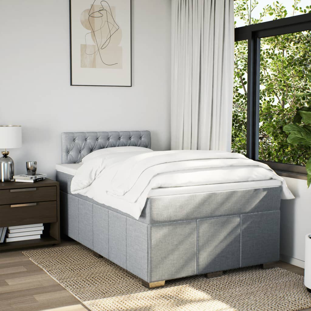 Κρεβάτι Boxspring με Στρώμα Ανοιχτό Γκρι 120x200 εκ. Υφασμάτινο - Pakobazaar
