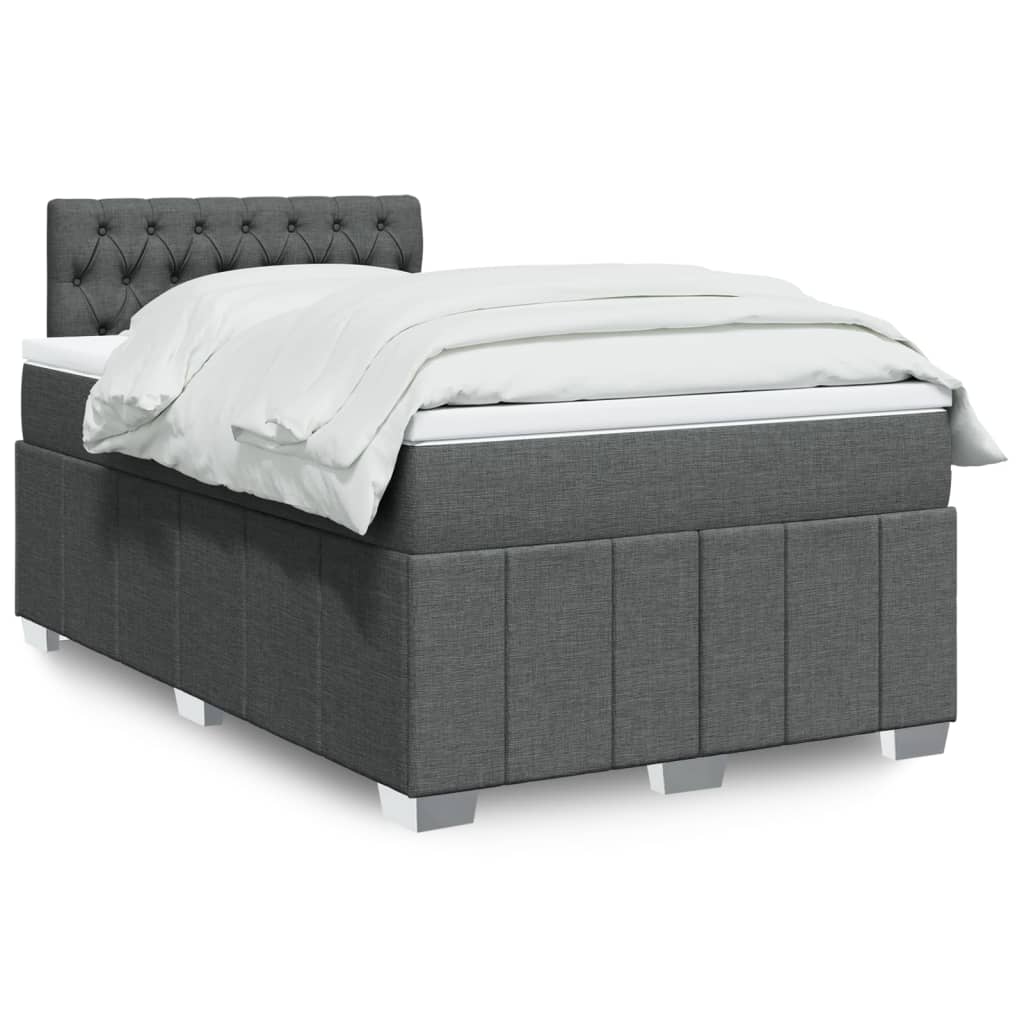 Κρεβάτι Boxspring με Στρώμα Σκούρο Γκρι 120x200 εκ. Υφασμάτινο - Pakobazaar