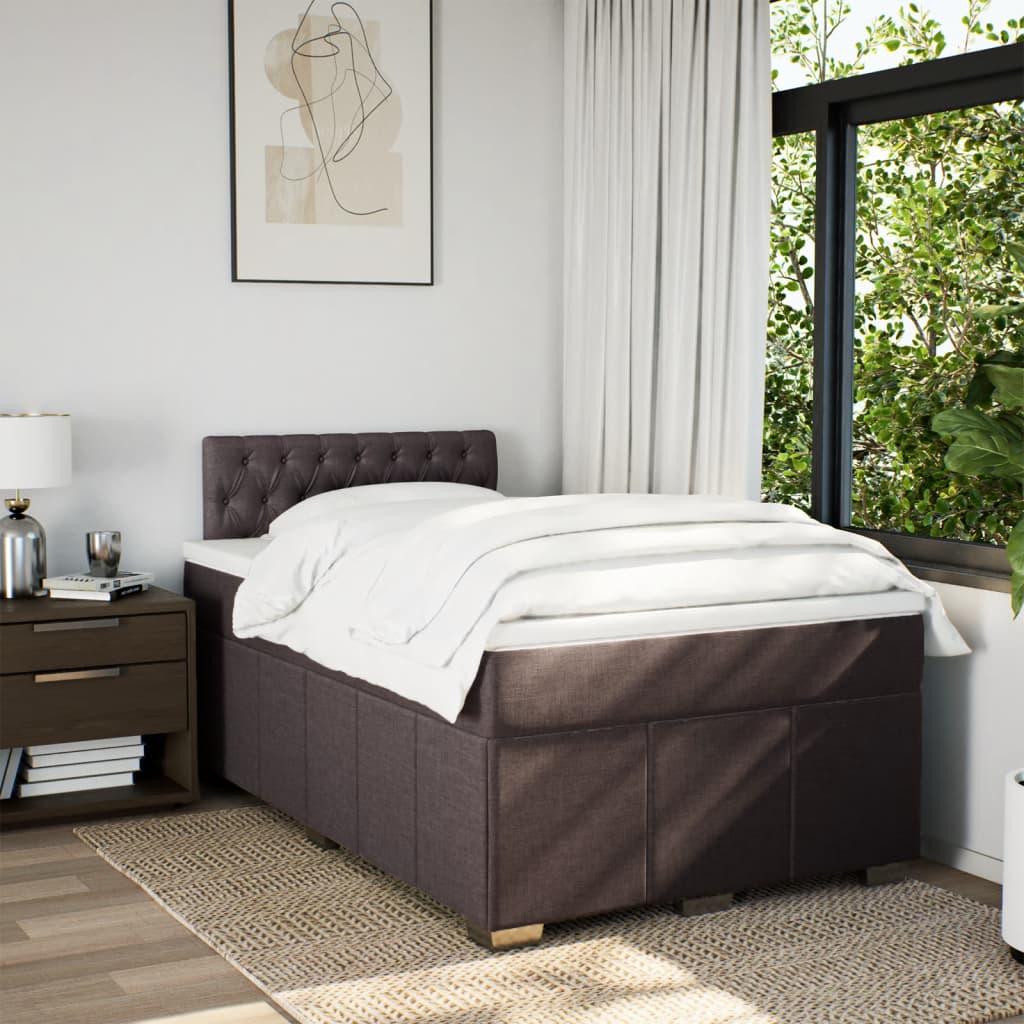 Κρεβάτι Boxspring με Στρώμα Σκούρο Καφέ 120x200 εκ. Υφασμάτινο - Pakobazaar