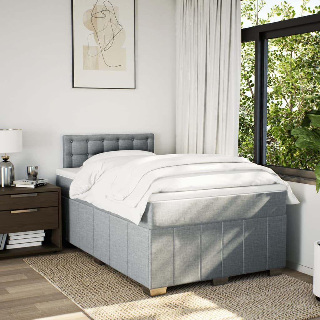 Κρεβάτι Boxspring με Στρώμα Ανοιχτό Γκρι 120x200 εκ. Υφασμάτινο - Pakobazaar